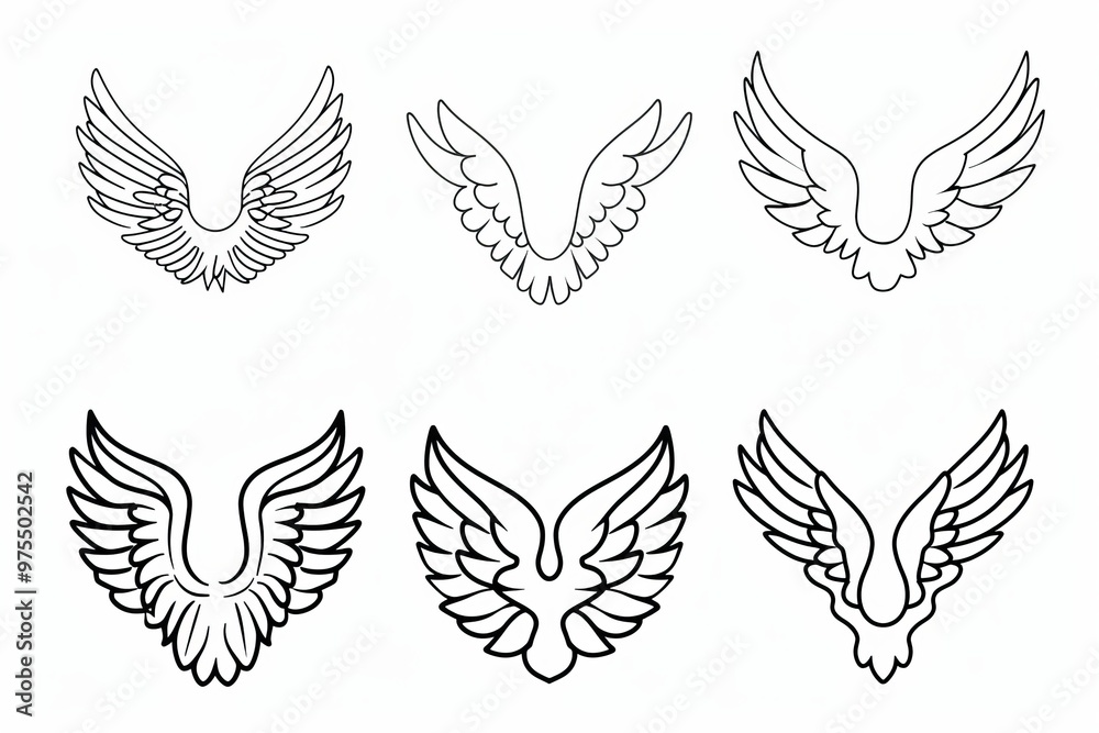 Wings flat icon, angel wings emblem, bird feathers minimal silhouette, pigeon sign, spirituality symbol Wings flat icon, angel wings emblem, bird feathers minimal silhouette, pigeon sign, spirituality symbol