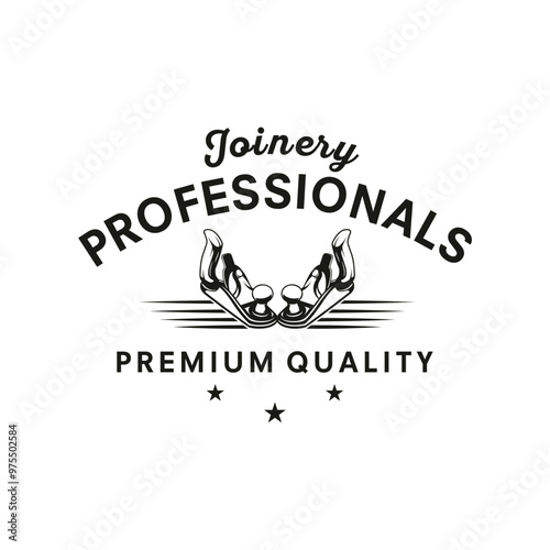 Black and white logo illustration of a carpenter workshop