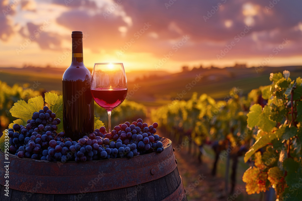 Fototapeta premium Blueberries and white wine in the vineyard