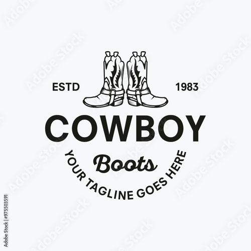 vintage logo cowboy bots vector template illustration