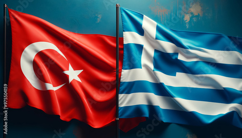 Turkish and Greek flags side by side, representing the complex historical and diplomatic relations between the two countries