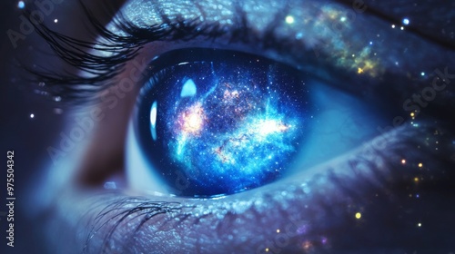 Infinite Vision Eye with Galaxy Inside, Conceptual Ideological Symbolism with Copy Space for Text