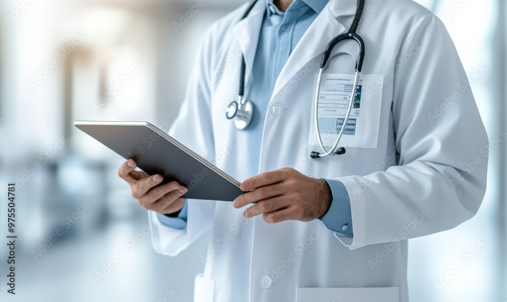 Doctor using tablet in hospital. Doctor using tablet in hospital.
