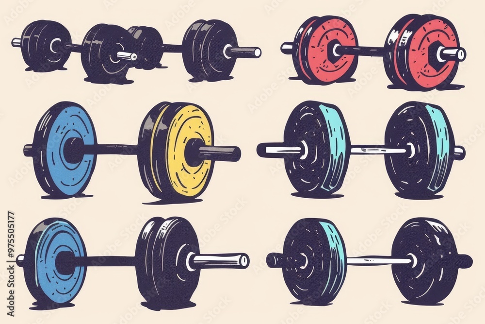Dumbbell icon, gym equipment, weightlifting symbol, bodybuilding doodle sketched logo, hand drawn