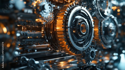 Intricate gears and machinery elements are featured, highlighting the complexity of industrial operations in a closeup setting