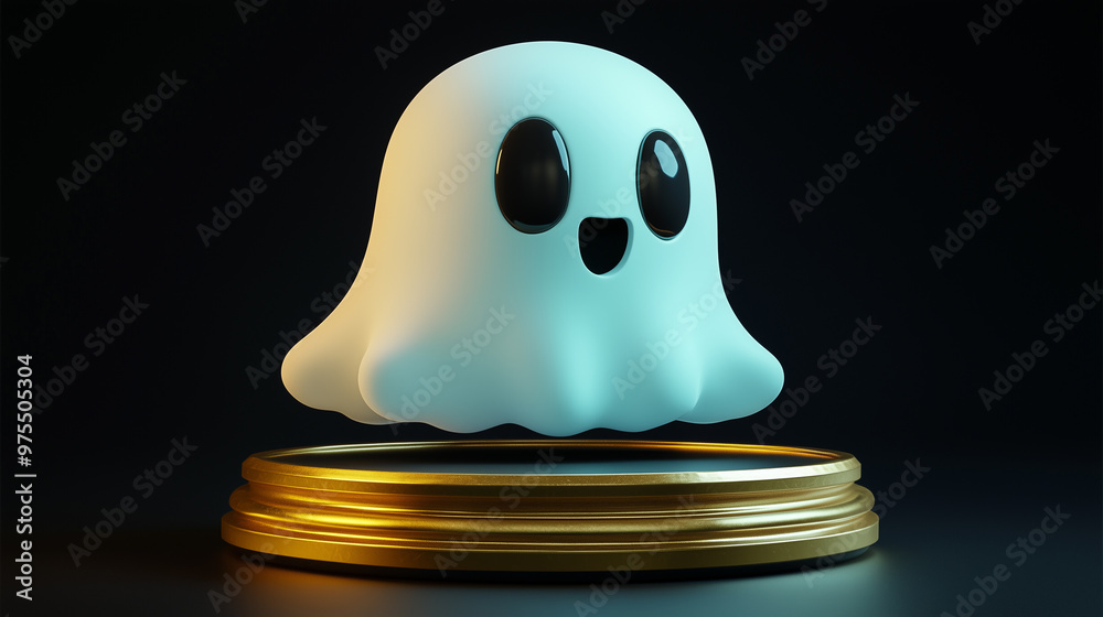 Cute ghost on golden podium. Cute ghost on golden podium.