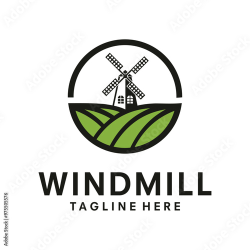 vintage logo windmill vector template illustration
