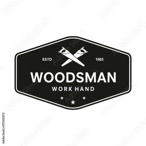 Wood saw logo vector design carpenter tool silhouette woodcutter wood craftsman carpentry company logo