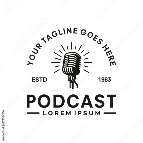 vintage logo podcast vector template illustration