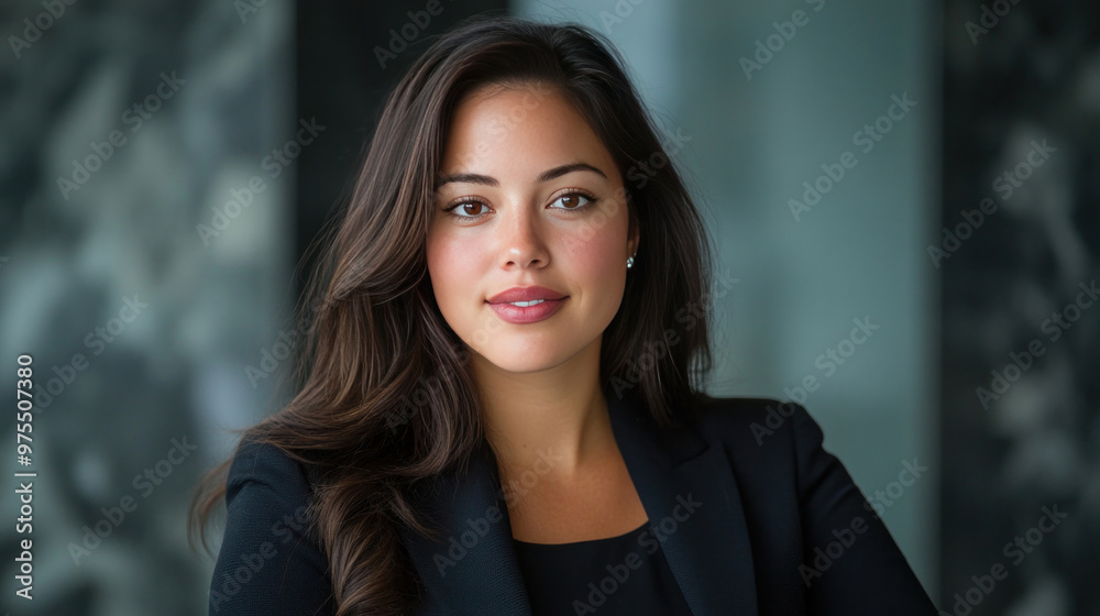 The portrait captures a plump woman in a corporate environment, her confident expression showing leadership. The portrait captures a plump woman in a corporate environment, her confident expression showing leadership.