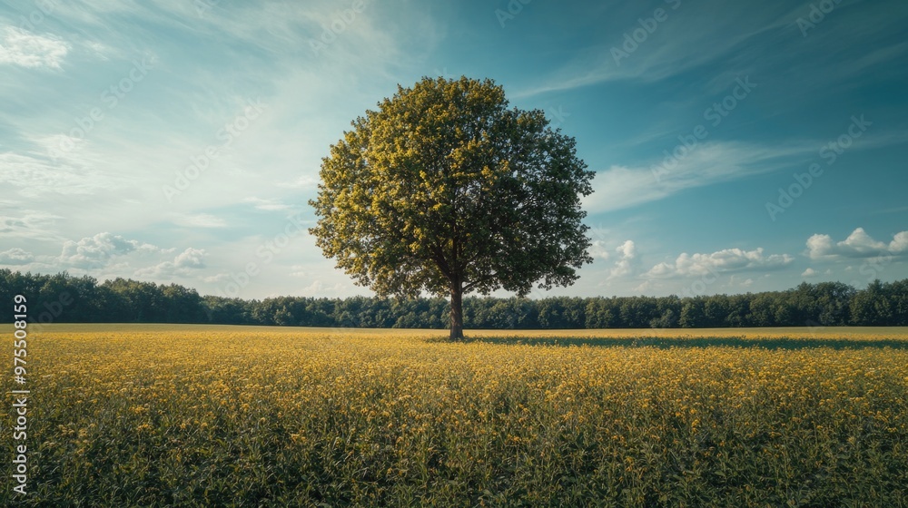 Obraz premium Lone Tree in Yellow Field