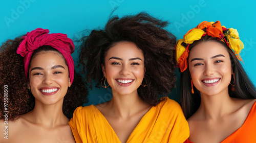 The smiling faces of women from diverse cultures create a positive and empowering image. photo