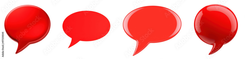 set of glossy red speech bubbles isolated on transparent background set of glossy red speech bubbles isolated on transparent background