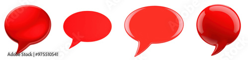 set of glossy red speech bubbles isolated on transparent background