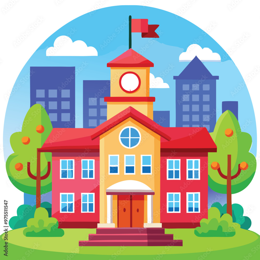 Picture of a School Building with clock on it, College ,Academy or Mention Cartoon Vector Picture of a School Building with clock on it, College ,Academy or Mention Cartoon Vector