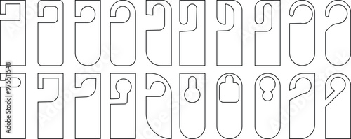 Elegant hotel door hanger design for handle or knob set. Do not disturb, please service or clean room doorhanger template. Vector die cutting inform sign. Hotel Door Hanger Tags. Minimalism concept.