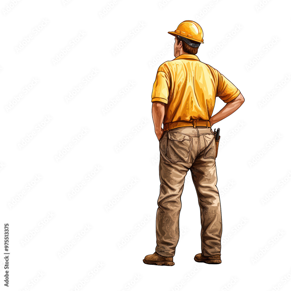 A construction worker in a safety helmet, standing confidently with hands on hips, symbolizing strength and reliability in the industry. transparent background A construction worker in a safety helmet, standing confidently with hands on hips, symbolizing strength and reliability in the industry. transparent background