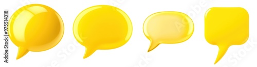 set of glossy yellow speech bubbles isolated on transparent background