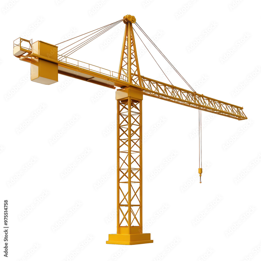 A detailed illustration of a yellow construction crane, symbolizing engineering, construction, and building projects. transparent background A detailed illustration of a yellow construction crane, symbolizing engineering, construction, and building projects. transparent background