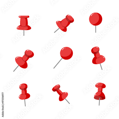 Red pin office icon. Hand drawn style. collection of isolated illustrations