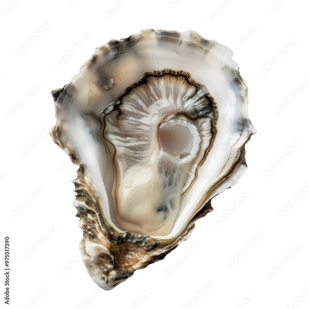 Transparent A large oyster shell with a brown and white pattern Transparent A large oyster shell with a brown and white pattern