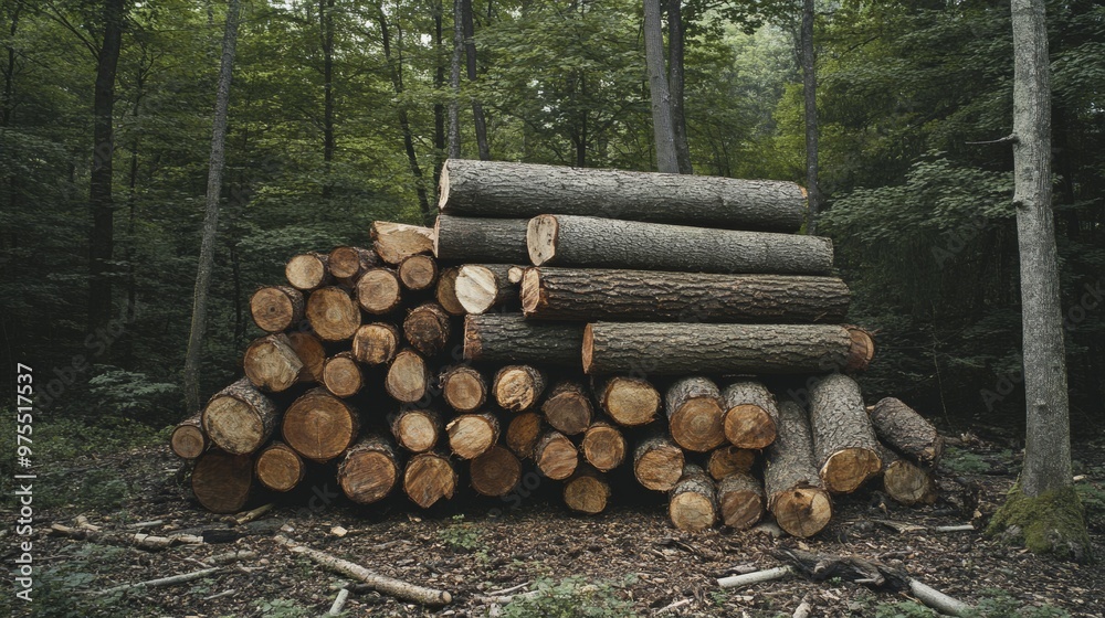 Stack of Tree Trunks in Forest Clearing Stack of Tree Trunks in Forest Clearing