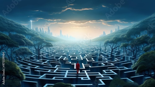 An arrow navigating a maze, its path cleverly twisting and turning in this conceptual illustration photo