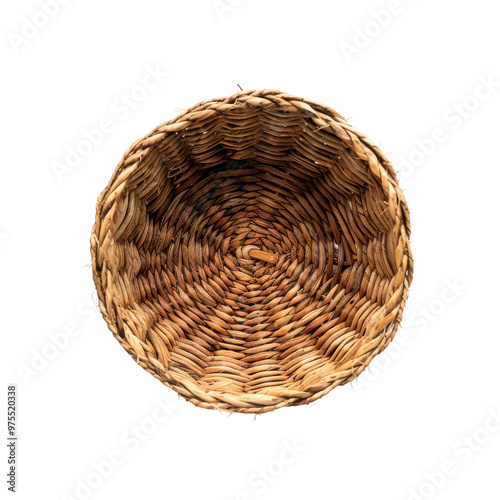 Transparent A basket made of straw is sitting on a white background