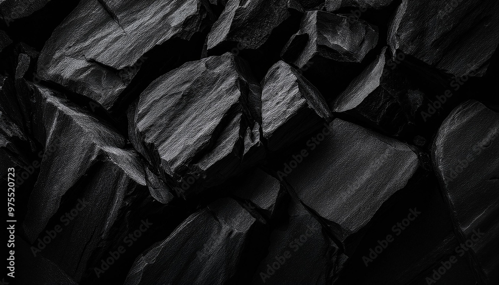 Black rock background with sharp, jagged granite edges. Dramatic shadows. Rough texture of stone Black rock background with sharp, jagged granite edges. Dramatic shadows. Rough texture of stone