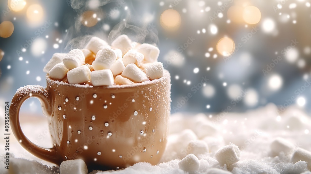 Cozy winter mug of hot drink with marshmallows Cozy winter mug of hot drink with marshmallows