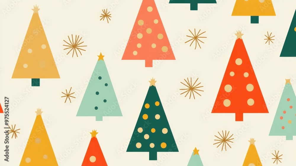 Seamless Festive Holiday Pattern With Retro Glam Art Deco Christmas Trees In Gold Mint And Rich Red Seamless Festive Holiday Pattern With Retro Glam Art Deco Christmas Trees In Gold Mint And Rich Red