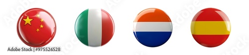 Multinational Flag Set with Transparent Background Including China Italy Netherlands Spain
