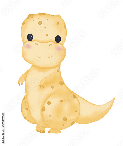 Dinosaur theranosaurus yellow illustration watercolor color children's light and bright for design printing and web use photo