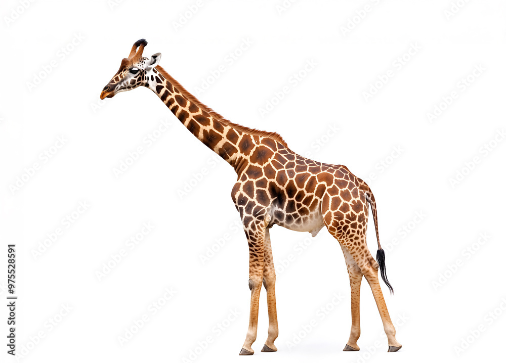 Obraz premium African giraffe isolated on white background. Side view.
