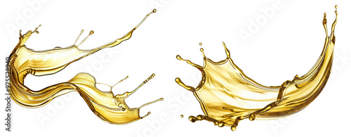 set of gold yellow olive oil splash in the air transparent background photo