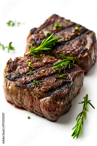 Grilled beef steak, medium rare steak, isolated on white background