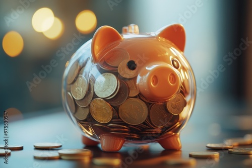 Piggy Bank with Coins photo