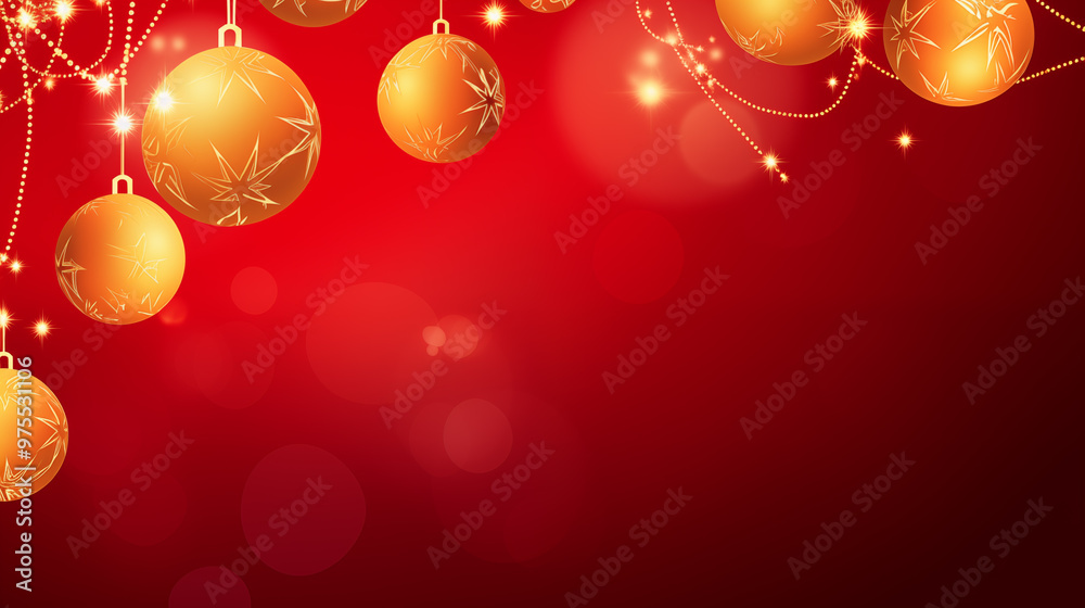 Christmas background with golden baubles and lights.
