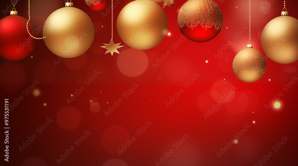 Christmas background with baubles and stars on red. Christmas background with baubles and stars on red.