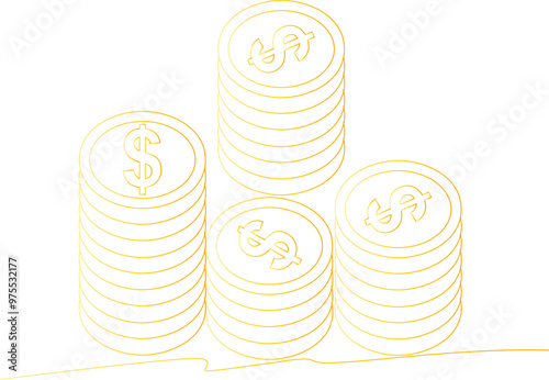 stack of coins  dollar bills,vector line