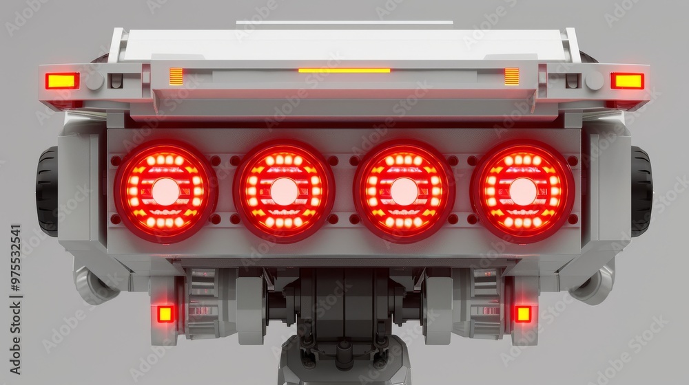Industrial robot with red LED lights on plain background Industrial robot with red LED lights on plain background