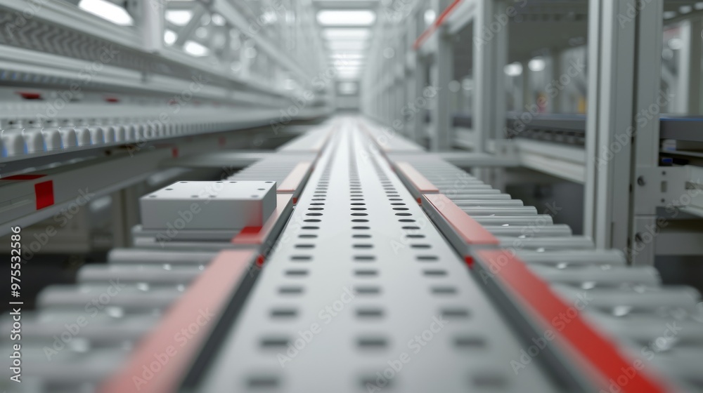 Fototapeta premium Close-up of a conveyor belt system in an industrial setting.