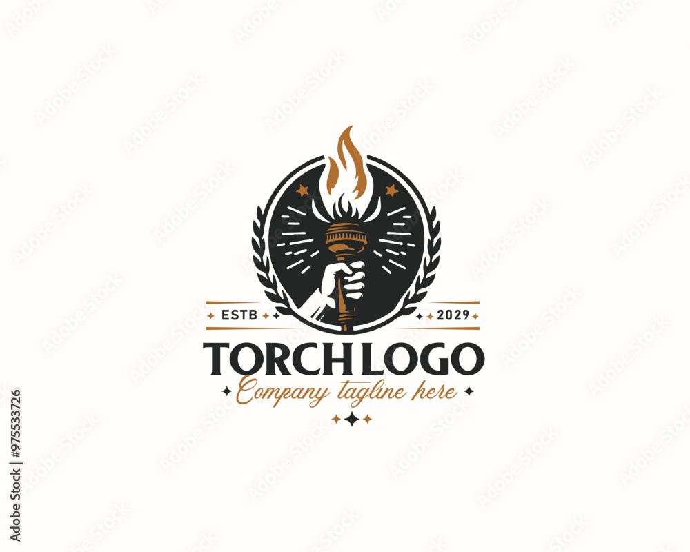 Obraz premium Set bundle Burning Torch fire flame logo design for business company 