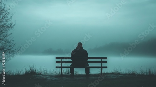 Solitary Man Sitting on a Bench in Contemplation of Loneliness