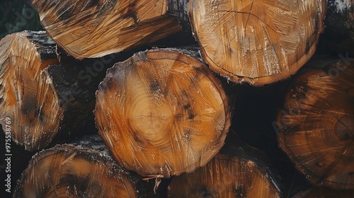 Thick logs in close up photo