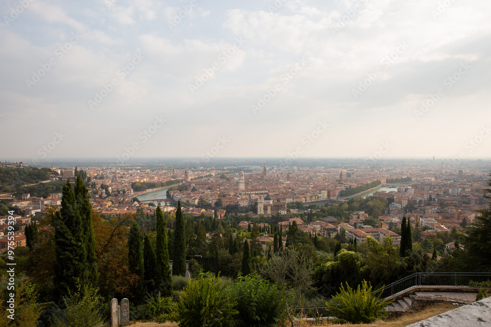 Fototapeta premium Panoramic view of Verona from Santuario della Madonna di Lourdes, Verona, Italy