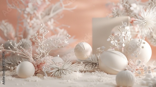 Festive Elegance: Innovative Christmas Decor Against Pantone Peach Fuzz with Soft, Rounded Forms in a ZBrush Style, Animated GIFs, and Konica Big Mini Touch photo