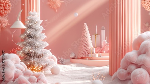 Festive Elegance: Innovative Christmas Decor Against Pantone Peach Fuzz with Soft, Rounded Forms in a ZBrush Style, Animated GIFs, and Konica Big Mini Touch photo