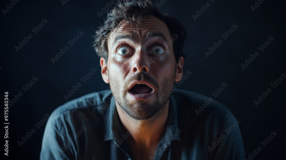 Stunned man feeling scared isolated with white highlights Stunned man feeling scared isolated with white highlights
