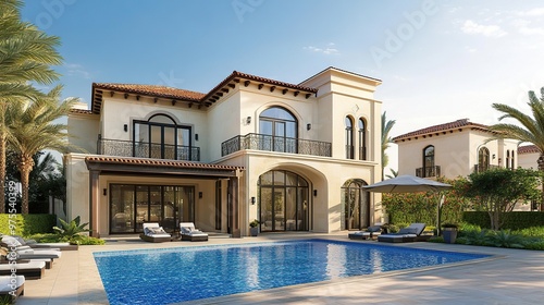 luxurious villa in Dubai with a private pool, garden, and modern amenities
